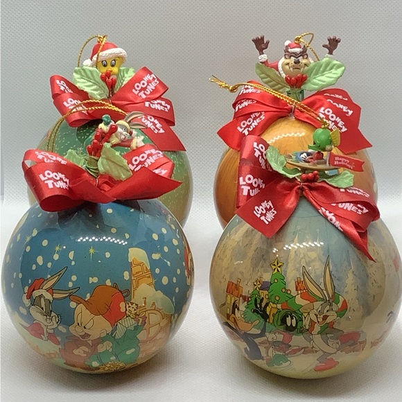Matrix Other - Vintage Looney Tunes Ornaments Tweety Marvin Taz Elmer Bugs Daffy 4 Balls 1995